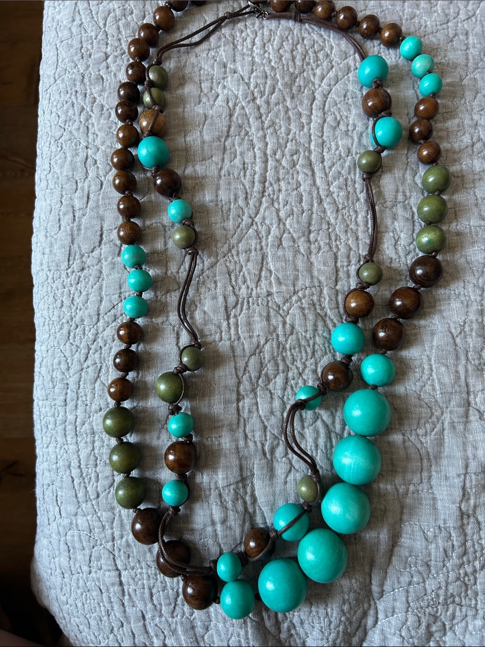 Turquoise, Olive & Brown Beaded Layered Necklace - Women Jewelry